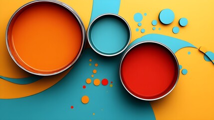 Vibrant paints and colors spreading artistic expression studio graphic design creative space aerial colorful art