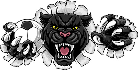 Black panther leopard or jaguar cat soccer football sports team mascot holding a ball © Christos Georghiou