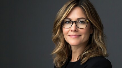 Fototapeta premium Cheerful Businesswoman Portrait with Dreamy Expression and Glasses