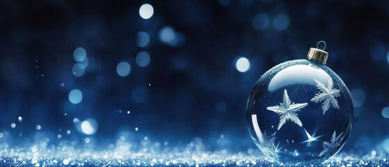 Sparkling Blue Christmas Ornament with Snowflake Design on Glittery Surface