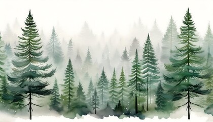 Fototapeta premium Misty fir trees create a calming seamless pattern in shades of green and grey for serene designs. Generative AI