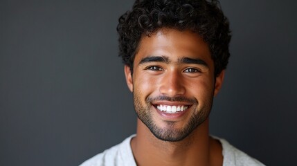 Obraz premium Young Smiling Portrait in Daylight with Close-Up Focus on Hands