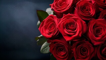 赤い薔薇の花束をプレゼント　ネイビー背景素材