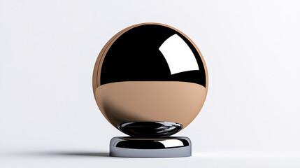 Obraz premium Chrome Sphere on Stand: Reflective beauty. A perfectly rendered chrome sphere rests on a matching stand, showcasing its mirror-like surface and subtle highlights. Ideal for design, technology.