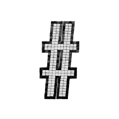 Obraz premium A mosaic number sign made up of small square tiles in black and white colors.