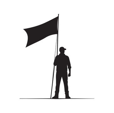 man holding a flag silhouette vector illustration