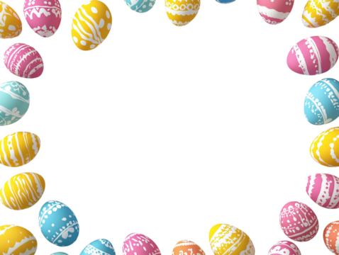 An Easter egg border with a blank area for text, isolated on a transparent background, ideal for Easter, holiday greetings, or festive-themed designs.