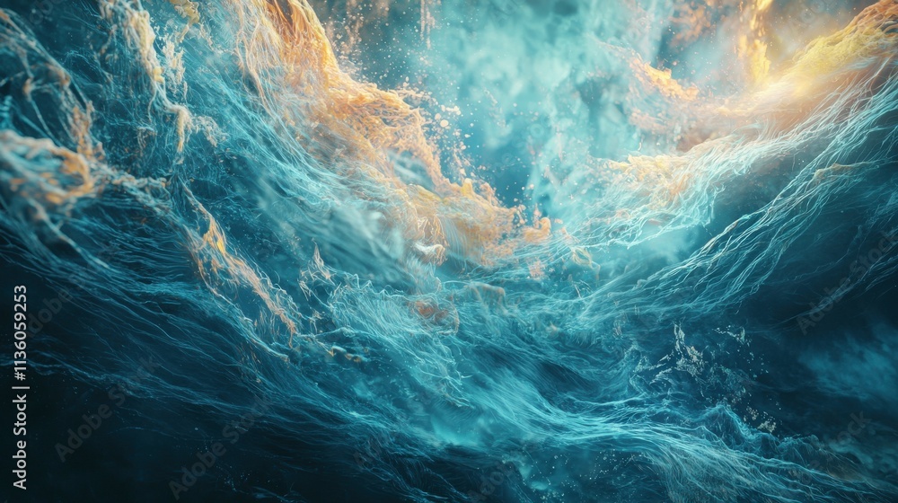 Poster dynamic waves reflecting a narrator's voice ocean depths digital art fluid motion underwater perspec