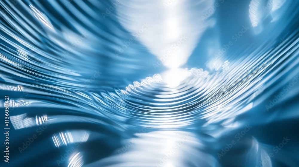 Poster Tuning fork vibrations create gentle sound waves serene blue background abstract art close-up perspective