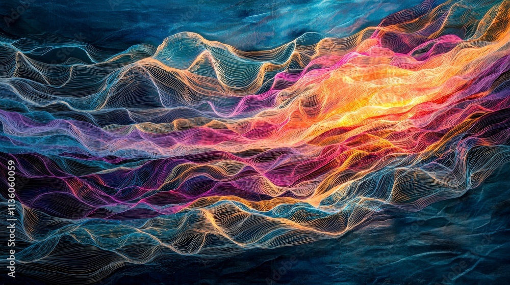 Leinwandbilder dynamic light waves dazzling in colorful patterns abstract art modern digital artwork creative desig