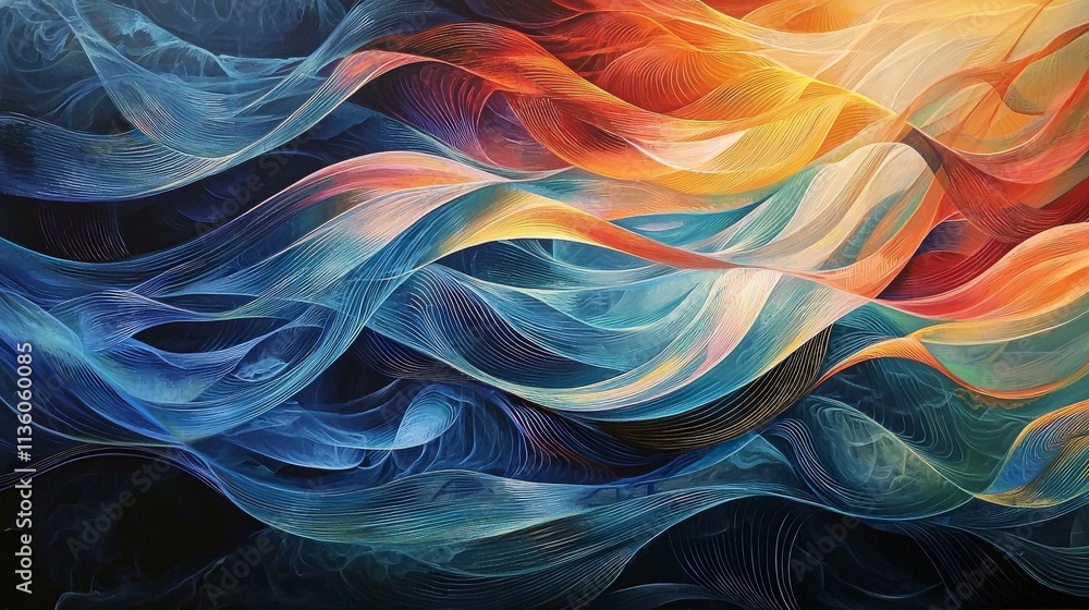 Leinwandbilder dynamic wave patterns of light lines abstract environment art display vibrant colors fluidity concep