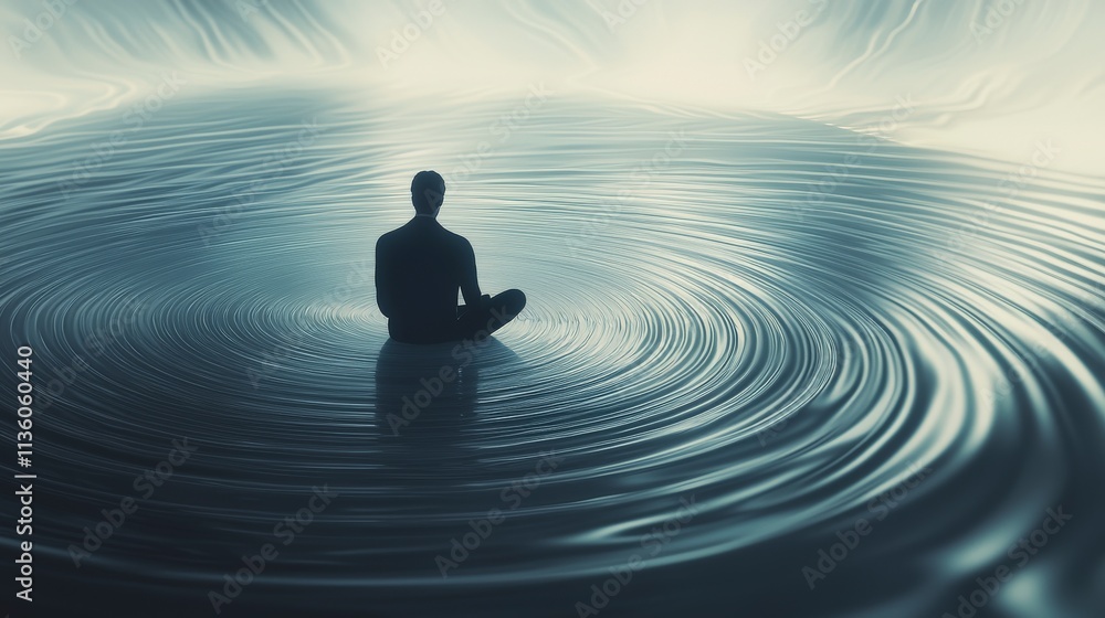 Aufkleber resonant reflection and contemplation a solo journey through abstract waters digital art tranquil en
