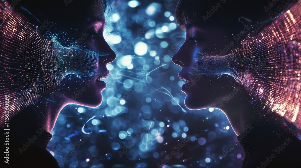 Aufkleber Interpersonal connection in a futuristic digital space closeup on articulate communication between two individuals