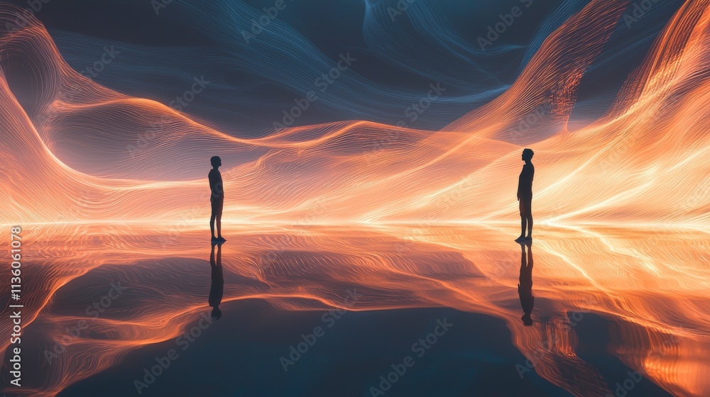 Aufkleber Connecting souls through rhythmic pulses of light digital space visual art ethereal environment surreal viewpoint