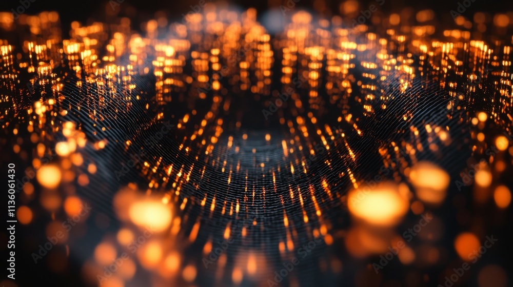 Fototapete sound waves emitting subtle cultural patterns in a dark environment with glowing elements