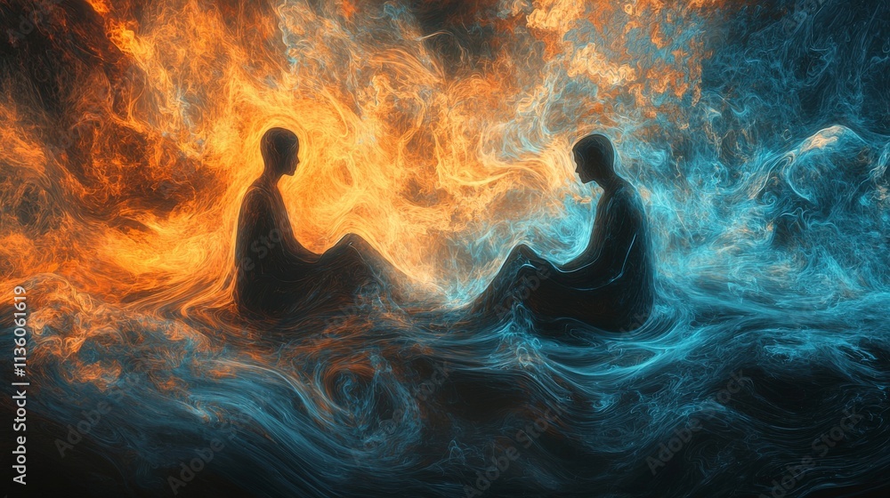 Poster emotional connection through warm glowing waves abstract environment digital artwork surreal viewpoi