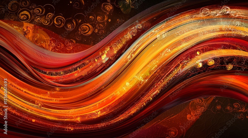 Aufkleber warm glowing waves with cultural patterns symbolizing harmony abstract art modern design vibrant col