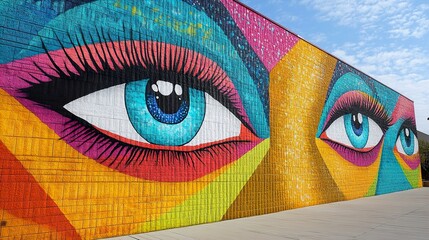 Vibrant Eyes Mural: Colorful Street Art on City Building