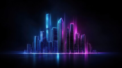 Fototapeta premium Futuristic City Skyline with Neon Lights, Vibrant Colors, and Dark Background for Modern Design Projects