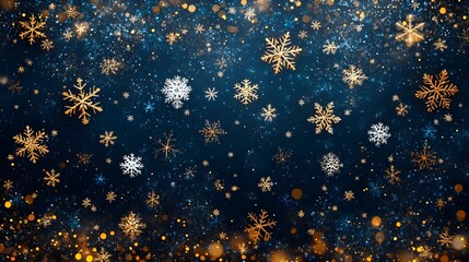aqua, gold and white snowflakes patten at black backdrop. christmas design, winter season, snowflakes pattern
