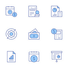 Finance icons set. Line Duotone style, editable stroke. cash, business and finance, graph, profit, development, payday, accountant, budget, money