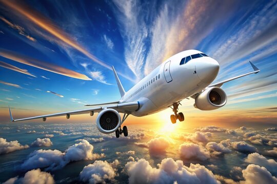 3D Glossy White Commercial Jet Airplane High Def Sky Photorealistic