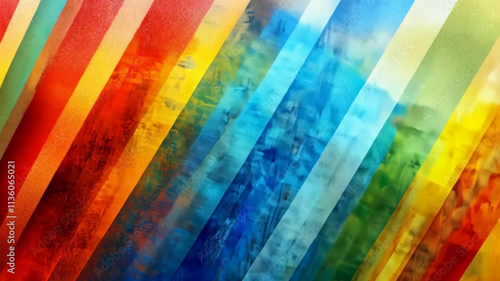 Poster vibrant colors create a dynamic abstract pattern on canvas with bold stripes of red, blue, green, an