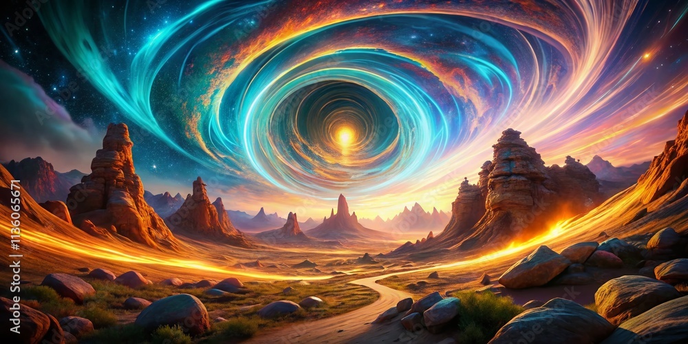 Aufkleber captivating abstract digital vortex with glowing lights in a surreal landscape, creating an enigmati