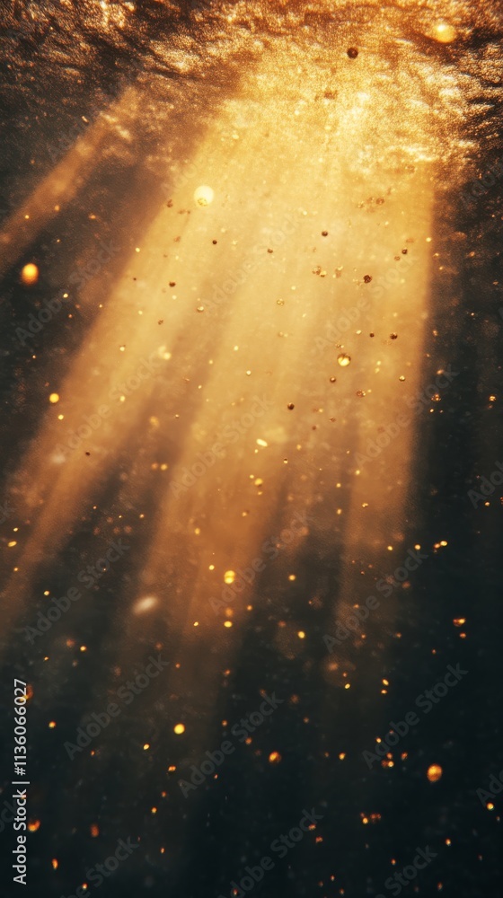Poster underwater sunlight rays with floating particles
