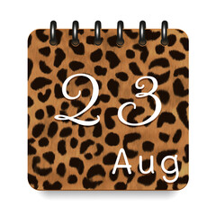 August. Leopard print calendar daily icon. White letters. Date day week Sunday, Monday, Tuesday, Wednesday, Thursday, Friday, Saturday.