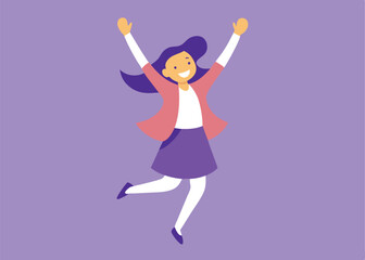  The girl in a white skirt and bright purple jacket