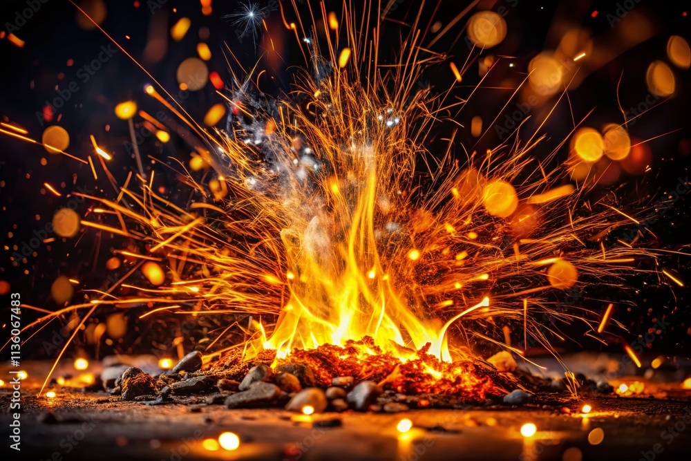 Poster captivating double exposure of fiery sparks on a black background creating a glowing special effect 