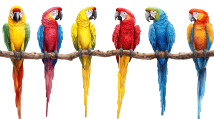 A colorful gathering of parrots, exploring the beauty of tropical birds in nature's canopy