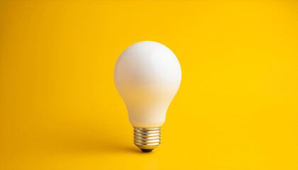 White light bulb on bright yellow background in pastel colors. Minimalist concept, bright idea concept, isolated lamp. 3d render illustration