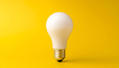 White light bulb on bright yellow background in pastel colors. Minimalist concept, bright idea concept, isolated lamp. 3d render illustration