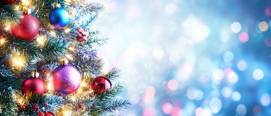 Obraz premium Sparkling Christmas Tree Ornaments and Lights Festive Holiday Background