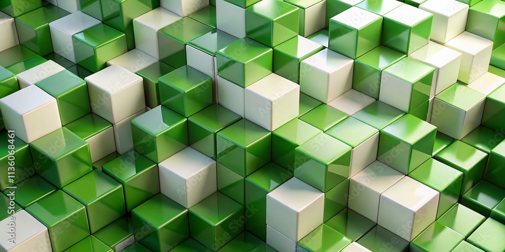 Aufkleber captivating fashion photography with a densely packed grid of green and white cubes creating an ench
