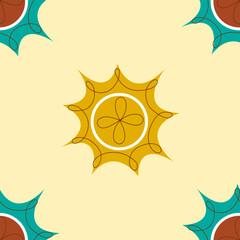 A Colorful SunThemed Pattern Set Against a Light Yellow Background for Artistic Appeal