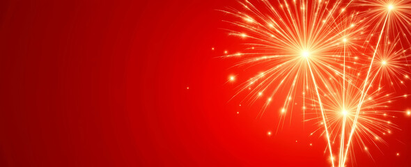 Naklejka premium Colorful fireworks burst against a vibrant red background, creating a festive and celebratory atmosphere, generative ai