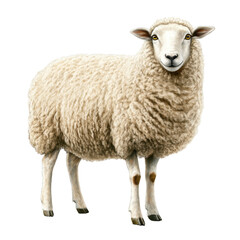 Obraz premium Fluffy White Sheep Grazing on a Green Pasture Landscape