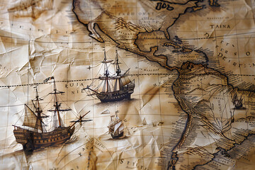 Vintage Map with Ships and Coastal Features