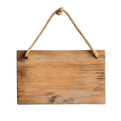 Rustic Wooden Signboard with Twine Hanging on a White Background
