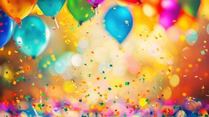 A vibrant celebration scene featuring colorful balloons and confetti perfect for parties and festive occasions.