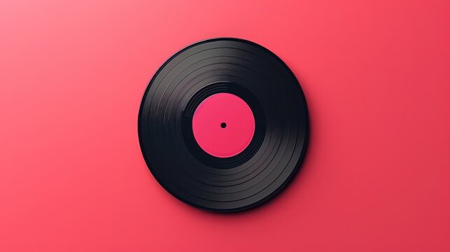 A minimalist vinyl record on a vibrant pink background, showcasing classic music aesthetic and retro style.