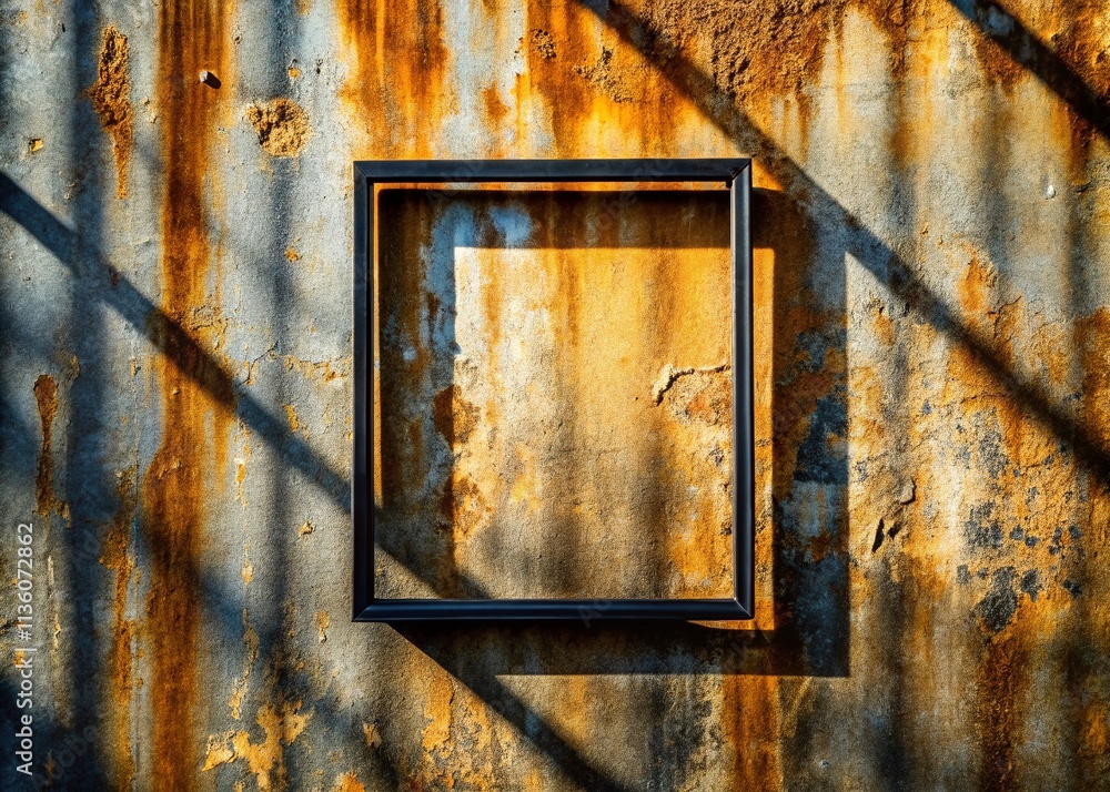 Poster captivating silhouette of a metal frame against a weathered textured wall, showcasing unique pattern