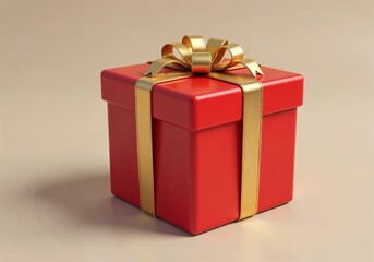 Fototapeta premium Minimalist 3D-rendered red present box with golden ribbon for holiday designs