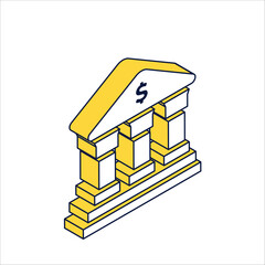Bank building isometric icon, dollar money isometric vector illustration