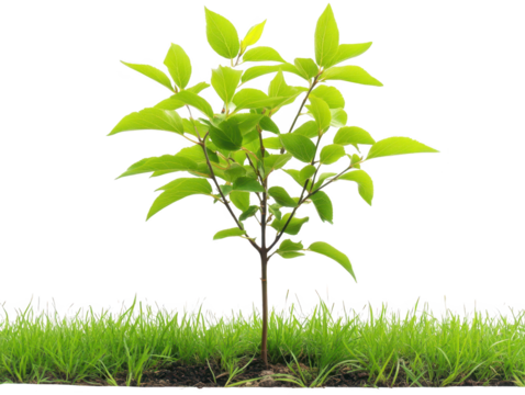 Serene landscape, a small tree flourishes amidst sea of vibrant green grass 