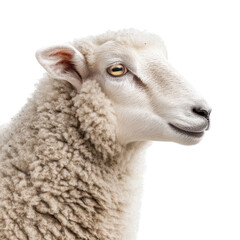 Obraz premium Curious Sheep with Fluffy Wool against White Background