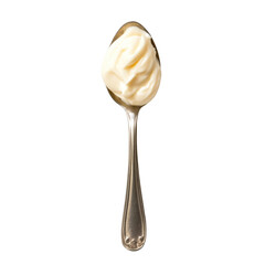 Spoon Holding Creamy White Mayonnaise Against Black Background